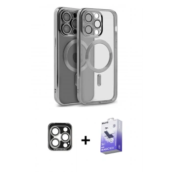 MARSİLYAN™- iPhone 15 Pro Max Kılıf Nova Işık Özel Seri - Siyah Bilvis 5in1 5D Magic Hayalet Cam Ekran Koruyucu + PVD Metal Kamera Lens - GS