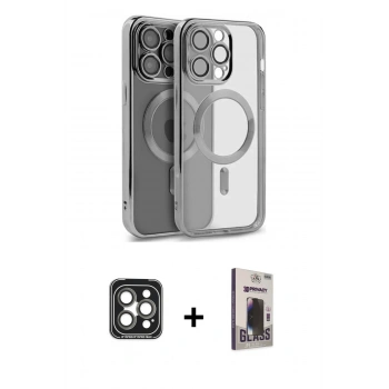 MARSİLYAN™- iPhone 15 Pro Max Kılıf Nova Işık Özel Seri - Siyah Bilvis Hayalet Cam Ekran Koruyucu + PVD Metal Kamera Lens - GI