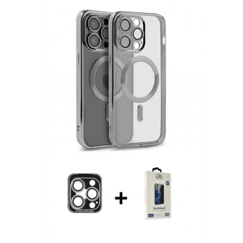 MARSİLYAN™- iPhone 15 Pro Max Kılıf Nova Işık Özel Seri - Siyah Bilvis Hayalet Cam Ekran Koruyucu + PVD Metal Kamera Lens - GS