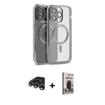 MARSİLYAN™- iPhone 15 Pro Max Kılıf Nova Işık Özel Seri - Siyah Bilvis Hayalet Cam Ekran Koruyucu + Raze Metal Kamera Lens - GS
