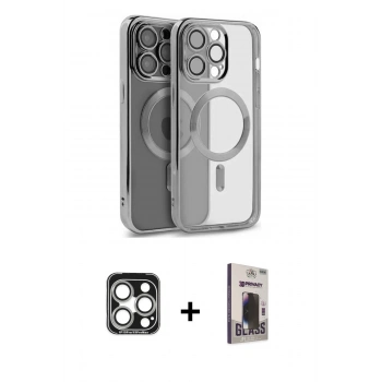MARSİLYAN™- iPhone 15 Pro Max Kılıf Nova Işık Özel Seri - Siyah Bilvis Hayalet Cam Ekran Koruyucu + PVD Metal Kamera Lens - GS