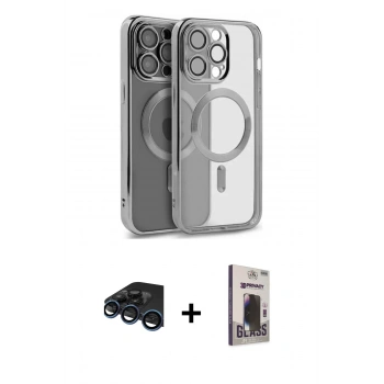 MARSİLYAN™- iPhone 15 Pro Max Kılıf Nova Işık Özel Seri - Siyah Bilvis Hayalet Cam Ekran Koruyucu + Raze Metal Kamera Lens - LT