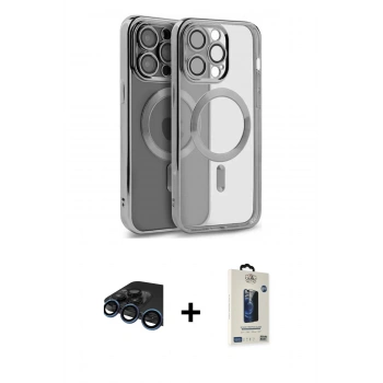 MARSİLYAN™- iPhone 15 Pro Max Kılıf Nova Işık Özel Seri - Siyah Bilvis Hayalet Cam Ekran Koruyucu + Raze Metal Kamera Lens - LT