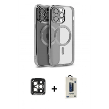 MARSİLYAN™- iPhone 15 Pro Max Kılıf Nova Işık Özel Seri - Siyah Bilvis Hayalet Cam Ekran Koruyucu + PVD Metal Kamera Lens - GI