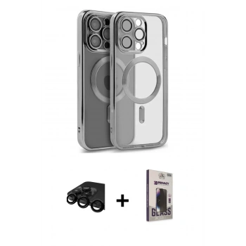 MARSİLYAN™- iPhone 15 Pro Max Kılıf Nova Işık Özel Seri - Siyah Bilvis Hayalet Cam Ekran Koruyucu + Raze Metal Kamera Lens - SH
