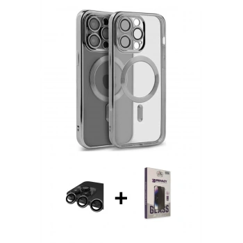 MARSİLYAN™- iPhone 15 Pro Max Kılıf Nova Işık Özel Seri - Siyah Bilvis Hayalet Cam Ekran Koruyucu + Raze Metal Kamera Lens - TMGI