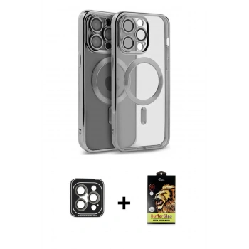 MARSİLYAN™- iPhone 15 Pro Max Kılıf Nova Işık Özel Seri - Siyah Buffer Cam Ekran Koruyucu + PVD Metal Kamera Lens - GI