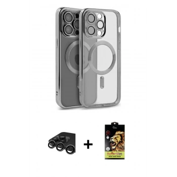 MARSİLYAN™- iPhone 15 Pro Max Kılıf Nova Işık Özel Seri - Siyah Buffer Cam Ekran Koruyucu + Raze Metal Kamera Lens - TMGI
