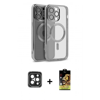 MARSİLYAN™- iPhone 15 Pro Max Kılıf Nova Işık Özel Seri - Siyah Buffer Cam Ekran Koruyucu + PVD Metal Kamera Lens - SH