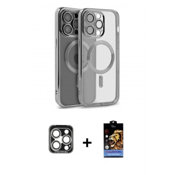 MARSİLYAN™- iPhone 15 Pro Max Kılıf Nova Işık Özel Seri - Siyah Buffer Hayalet Cam Ekran Koruyucu + PVD Metal Kamera Lens - GS