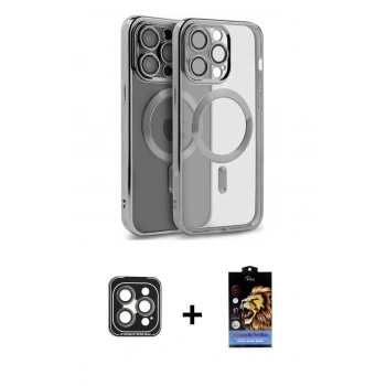 MARSİLYAN™- iPhone 15 Pro Max Kılıf Nova Işık Özel Seri - Siyah Buffer Hayalet Cam Ekran Koruyucu + PVD Metal Kamera Lens - GI