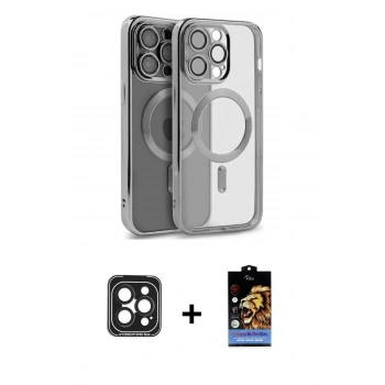 MARSİLYAN™- iPhone 15 Pro Max Kılıf Nova Işık Özel Seri - Siyah Buffer Hayalet Cam Ekran Koruyucu + PVD Metal Kamera Lens - SH
