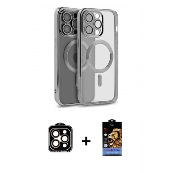 MARSİLYAN™- iPhone 15 Pro Max Kılıf Nova Işık Özel Seri - Siyah Buffer Hayalet Cam Ekran Koruyucu + PVD Metal Kamera Lens - TU