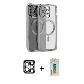 MARSİLYAN™- iPhone 15 Pro Max Kılıf Nova Işık Özel Seri - Siyah Polymer Nano Ekran Koruyucu + PVD Metal Kamera Lens - GS