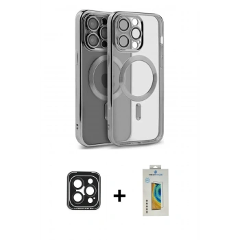 MARSİLYAN™- iPhone 15 Pro Max Kılıf Nova Işık Özel Seri - Siyah Polymer Nano Ekran Koruyucu + PVD Metal Kamera Lens - SH