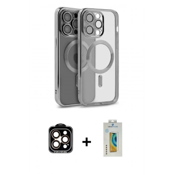 MARSİLYAN™- iPhone 15 Pro Max Kılıf Nova Işık Özel Seri - Siyah Polymer Nano Ekran Koruyucu + PVD Metal Kamera Lens - TU