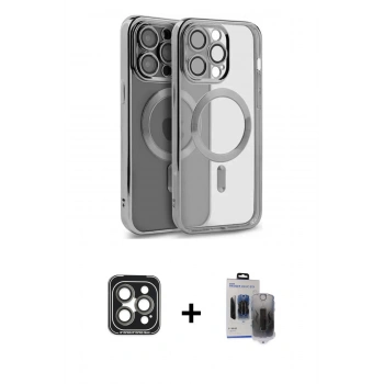 MARSİLYAN™- iPhone 15 Pro Max Kılıf Nova Işık Özel Seri - Siyah Vanessa Magic Hayalet Cam + PVD Metal Kamera Lens - GI