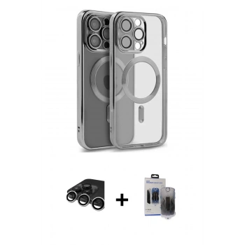 MARSİLYAN™- iPhone 15 Pro Max Kılıf Nova Işık Özel Seri - Siyah Vanessa Magic Hayalet Cam + Raze Metal Kamera Lens - GS