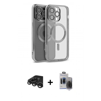 MARSİLYAN™- iPhone 15 Pro Max Kılıf Nova Işık Özel Seri - Siyah Vanessa Magic Hayalet Cam + Raze Metal Kamera Lens - TMGI