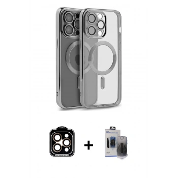 MARSİLYAN™- iPhone 15 Pro Max Kılıf Nova Işık Özel Seri - Siyah Vanessa Magic Hayalet Cam + PVD Metal Kamera Lens - TU