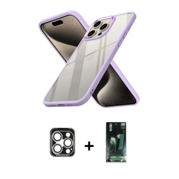MARSİLYAN™- iPhone 15 Pro Max Kılıf Nova Işık Serisi - Şeffaf 360 Full Body Arka Koruyucu + PVD Metal Kamera Lens - GS