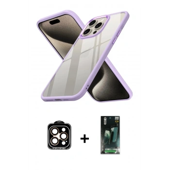 MARSİLYAN™- iPhone 15 Pro Max Kılıf Nova Işık Serisi - Şeffaf 360 Full Body Arka Koruyucu + PVD Metal Kamera Lens - TU