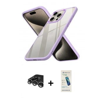 MARSİLYAN™- iPhone 15 Pro Max Kılıf Nova Işık Serisi - Şeffaf Pasifik Cam Ekran Koruyucu + Raze Metal Kamera Lens - GS