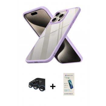 MARSİLYAN™- iPhone 15 Pro Max Kılıf Nova Işık Serisi - Şeffaf Pasifik Cam Ekran Koruyucu + Raze Metal Kamera Lens - LT