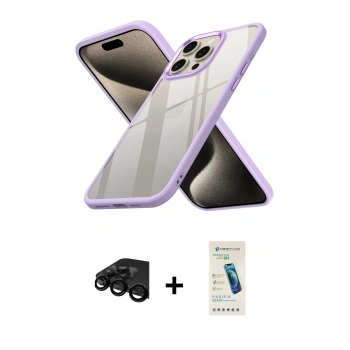 MARSİLYAN™- iPhone 15 Pro Max Kılıf Nova Işık Serisi - Şeffaf Pasifik Cam Ekran Koruyucu + Raze Metal Kamera Lens - SH