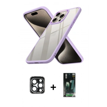 MARSİLYAN™- iPhone 15 Pro Max Kılıf Nova Işık Serisi - Siyah 360 Mat Full Body Arka Koruyucu + PVD Metal Kamera Lens - LT