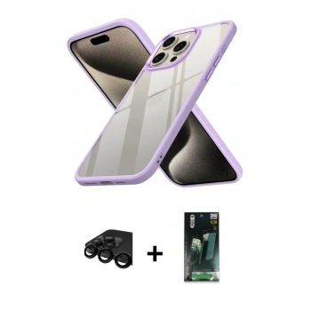 MARSİLYAN™- iPhone 15 Pro Max Kılıf Nova Işık Serisi - Siyah 360 Mat Full Body Arka Koruyucu + Raze Metal Kamera Lens - SH
