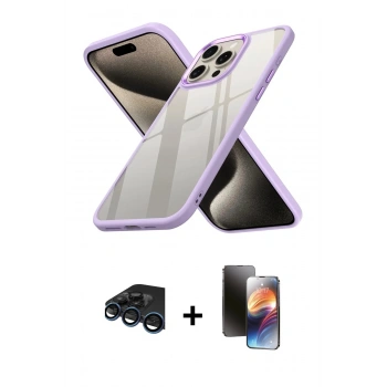 MARSİLYAN™- iPhone 15 Pro Max Kılıf Nova Işık Serisi - Siyah 3D Antistatik Mat Seramik Nano Ekran Koruyucu + Raze Metal Kamera Lens - LT