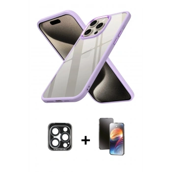 MARSİLYAN™- iPhone 15 Pro Max Kılıf Nova Işık Serisi - Siyah 3D Antistatik Mat Seramik Nano Ekran Koruyucu + PVD Metal Kamera Lens - LT