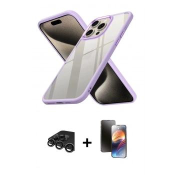 MARSİLYAN™- iPhone 15 Pro Max Kılıf Nova Işık Serisi - Siyah 3D Antistatik Mat Seramik Nano Ekran Koruyucu + Raze Metal Kamera Lens - TMGI
