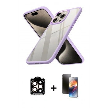 MARSİLYAN™- iPhone 15 Pro Max Kılıf Nova Işık Serisi - Siyah 3D Antistatik Mat Seramik Nano Ekran Koruyucu + PVD Metal Kamera Lens - TU