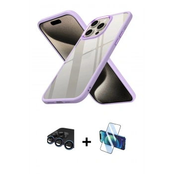 MARSİLYAN™- iPhone 15 Pro Max Kılıf Nova Işık Serisi - Siyah 3D Antistatik Seramik Nano Ekran Koruyucu + Raze Metal Kamera Lens - LT