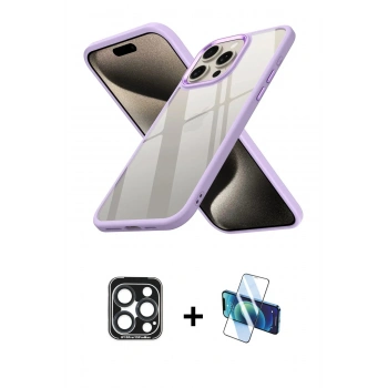 MARSİLYAN™- iPhone 15 Pro Max Kılıf Nova Işık Serisi - Siyah 3D Antistatik Seramik Nano Ekran Koruyucu + PVD Metal Kamera Lens - LT