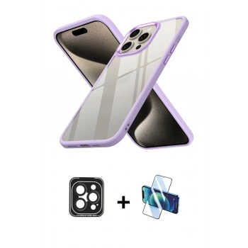 MARSİLYAN™- iPhone 15 Pro Max Kılıf Nova Işık Serisi - Siyah 3D Antistatik Seramik Nano Ekran Koruyucu + PVD Metal Kamera Lens - SH