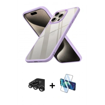 MARSİLYAN™- iPhone 15 Pro Max Kılıf Nova Işık Serisi - Siyah 3D Antistatik Seramik Nano Ekran Koruyucu + Raze Metal Kamera Lens - TMGI