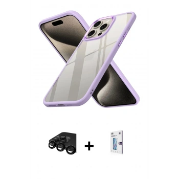 MARSİLYAN™- iPhone 15 Pro Max Kılıf Nova Işık Serisi - Siyah Bilvis 0.18mm Plus Cam Ekran Koruyucu + Raze Metal Kamera Lens - SH