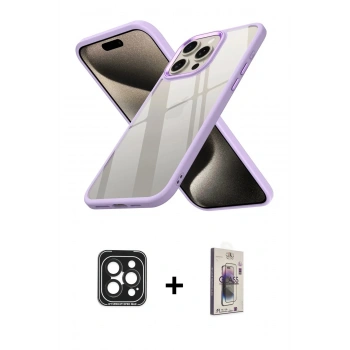 MARSİLYAN™- iPhone 15 Pro Max Kılıf Nova Işık Serisi - Siyah Bilvis 3D Cam Ekran Koruyucu + PVD Metal Kamera Lens - SH