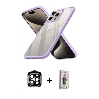 MARSİLYAN™- iPhone 15 Pro Max Kılıf Nova Işık Serisi - Siyah Bilvis 3D Cam Ekran Koruyucu + PVD Metal Kamera Lens - TU