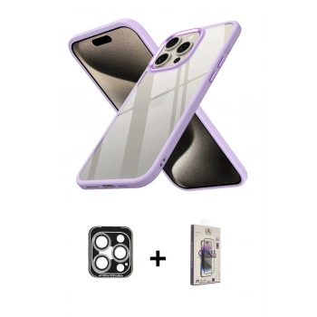 MARSİLYAN™- iPhone 15 Pro Max Kılıf Nova Işık Serisi - Siyah Bilvis 3D Cam Ekran Koruyucu + PVD Metal Kamera Lens - GS