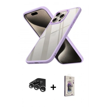 MARSİLYAN™- iPhone 15 Pro Max Kılıf Nova Işık Serisi - Siyah Bilvis 3D Cam Ekran Koruyucu + Raze Metal Kamera Lens - GS
