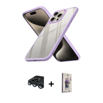 MARSİLYAN™- iPhone 15 Pro Max Kılıf Nova Işık Serisi - Siyah Bilvis 3D Cam Ekran Koruyucu + Raze Metal Kamera Lens - LT