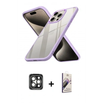MARSİLYAN™- iPhone 15 Pro Max Kılıf Nova Işık Serisi - Siyah Bilvis 3D Mat Cam Ekran Koruyucu + PVD Metal Kamera Lens - GI