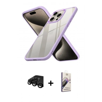 MARSİLYAN™- iPhone 15 Pro Max Kılıf Nova Işık Serisi - Siyah Bilvis 3D Mat Cam Ekran Koruyucu + Raze Metal Kamera Lens - SH