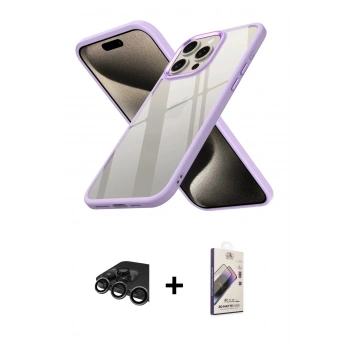 MARSİLYAN™- iPhone 15 Pro Max Kılıf Nova Işık Serisi - Siyah Bilvis 3D Mat Cam Ekran Koruyucu + Raze Metal Kamera Lens - TMGI