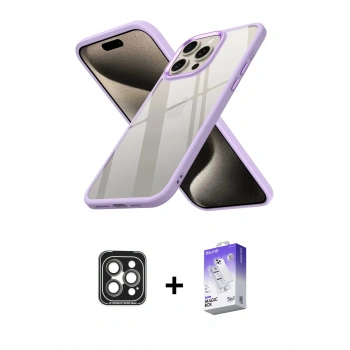 MARSİLYAN™- iPhone 15 Pro Max Kılıf Nova Işık Serisi - Siyah Bilvis 5in1 3D Magic Cam Ekran Koruyucu + PVD Metal Kamera Lens - GI