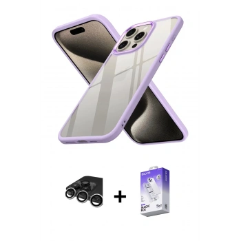 MARSİLYAN™- iPhone 15 Pro Max Kılıf Nova Işık Serisi - Siyah Bilvis 5in1 3D Magic Cam Ekran Koruyucu + Raze Metal Kamera Lens - GS